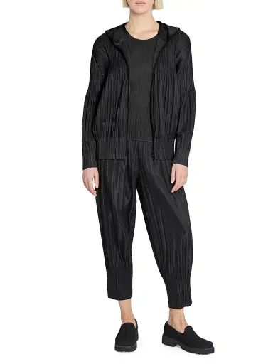 Pleats Please Issey Miyake Women's Interplanetary Fluffy Basics Hoodie - Black - Size Large | Thumbnail 2