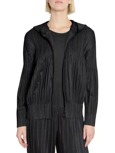 Pleats Please Issey Miyake Women's Interplanetary Fluffy Basics Hoodie - Black - Size Large | Thumbnail 3