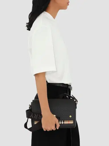 Burberry Women's Note Medium Leather & Vintage Check Crossbody Bag - Black | Thumbnail 3