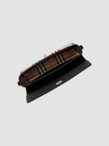 Burberry Women's Note Medium Leather & Vintage Check Crossbody Bag - Black | Thumbnail 4