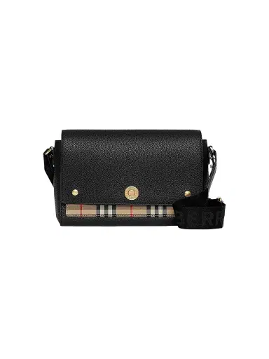 Burberry Women's Note Medium Leather & Vintage Check Crossbody Bag - Black | Thumbnail 1