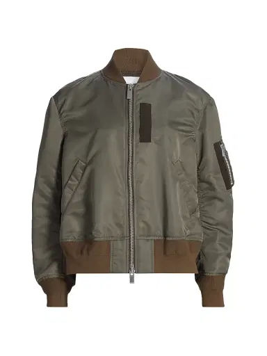 sacai Women's Twill Bomber Jacket - Taupe | Thumbnail 1 sacai Women's Twill Bomber Jacket - Taupe | Thumbnail 1