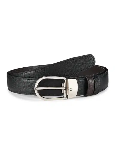 Montblanc Men's Horseshoe Cut-to-Size Leather Belt - Black | Thumbnail 1 Montblanc Men's Horseshoe Cut-to-Size Leather Belt - Black | Thumbnail 1