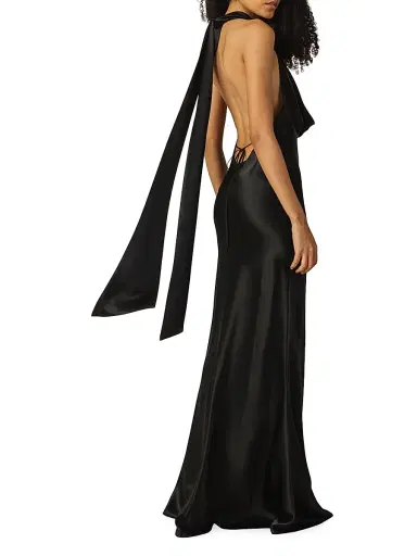 Sau Lee Women's Pearl Satin Cowl-Neck Gown - Black | Thumbnail 4 Sau Lee Women's Pearl Satin Cowl-Neck Gown - Black | Thumbnail 4