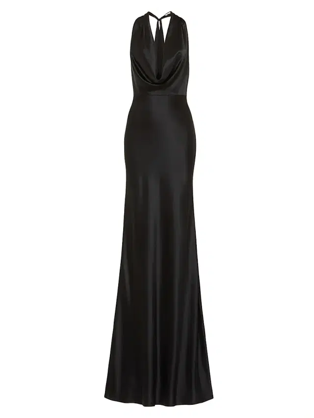 Women's Pearl Satin Cowl-Neck Gown - Black Women's Pearl Satin Cowl-Neck Gown - Black
