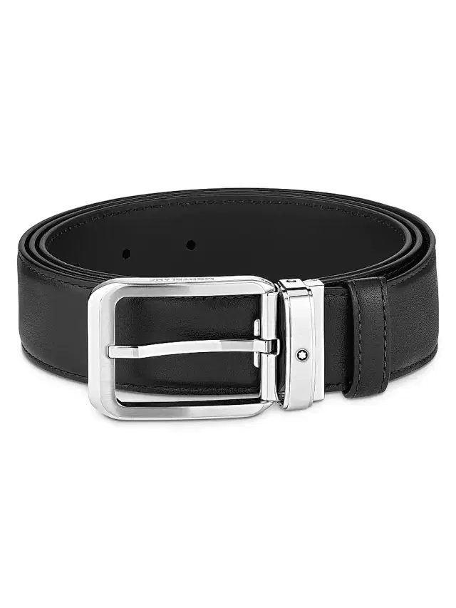 Montblanc Men's Pin Buckle Cut-to-Size Leather Belt - Black