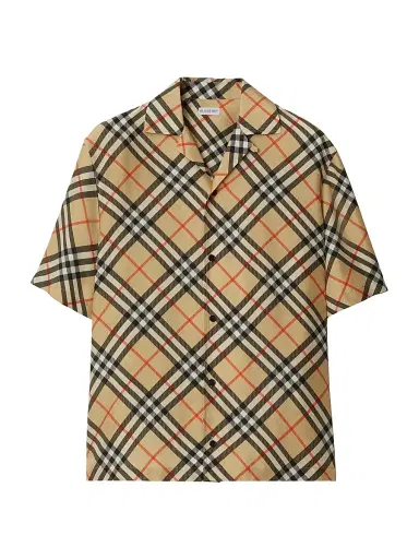 Burberry Men's Check Silk Camp Shirt | Thumbnail 1