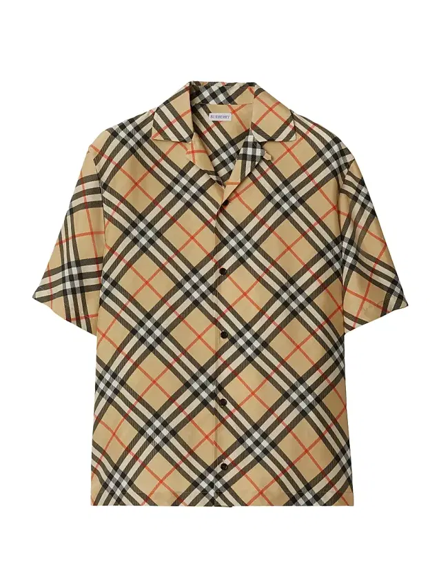 Burberry Men's Check Silk Camp Shirt - Sand Check