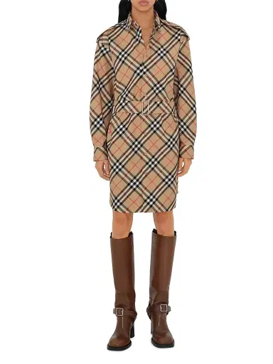 Burberry Women's Heritage Check Cotton Belted Midi-Shirtdress - Sand Check - Size 10 | Thumbnail 2