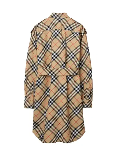Burberry Women's Heritage Check Cotton Belted Midi-Shirtdress - Sand Check - Size 10 | Thumbnail 3