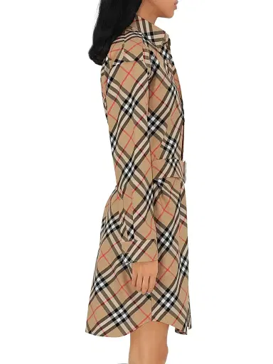 Burberry Women's Heritage Check Cotton Belted Midi-Shirtdress - Sand Check - Size 10 | Thumbnail 5