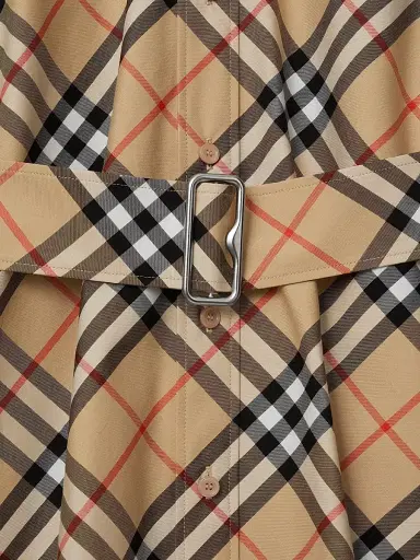Burberry Women's Heritage Check Cotton Belted Midi-Shirtdress - Sand Check - Size 10 | Thumbnail 7