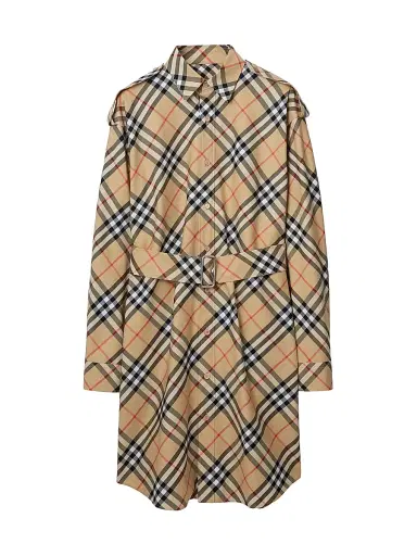 Burberry Women's Heritage Check Cotton Belted Midi-Shirtdress - Sand Check - Size 10 | Thumbnail 1