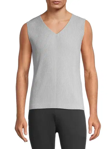 Homme Plissé Issey Miyake Men's Basics V-Neck Vest - Light Gray - Size XL | Thumbnail 3