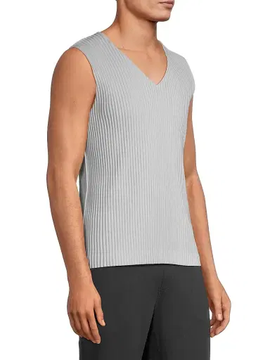 Homme Plissé Issey Miyake Men's Basics V-Neck Vest - Light Gray - Size XL | Thumbnail 4
