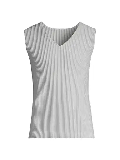 Homme Plissé Issey Miyake Men's Basics V-Neck Vest - Light Gray - Size XL | Thumbnail 1