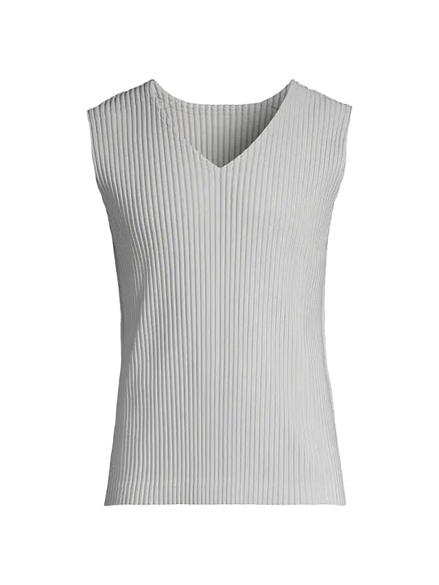 Homme Plissé Issey Miyake Men's Basics V-Neck Vest - Light Gray
