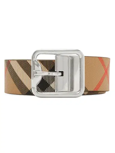 Burberry Men's Reversible Check Leather Belt - Sand Military Silver - Size 34 | Thumbnail 1 Burberry Men's Reversible Check Leather Belt - Sand Military Silver - Size 34 | Thumbnail 1
