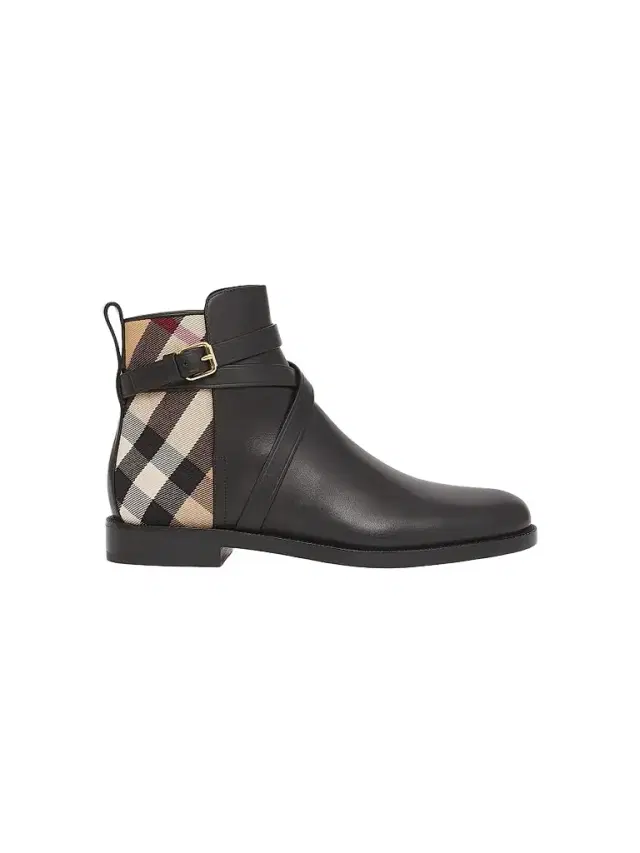 Burberry Women's Pryle House Check & Leather Ankle Boots - Black Archive Beige