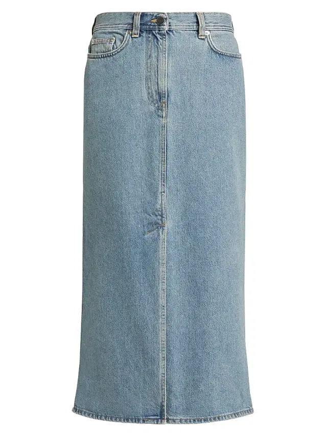 Loulou de Saison Women's Rona Denim Midi-Skirt - Washed Light Blue
