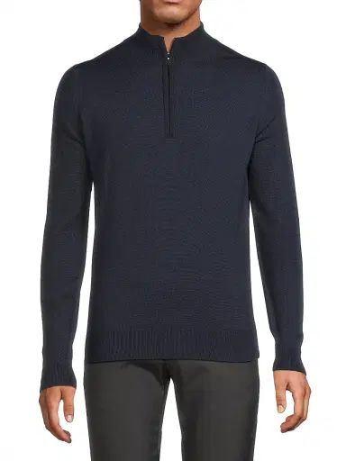 John Smedley Men's Tapton Merino Zip Pullover - Midnight | Thumbnail 3 John Smedley Men's Tapton Merino Zip Pullover - Midnight | Thumbnail 3