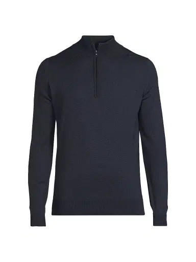 John Smedley Men's Tapton Merino Zip Pullover - Midnight | Thumbnail 1 John Smedley Men's Tapton Merino Zip Pullover - Midnight | Thumbnail 1