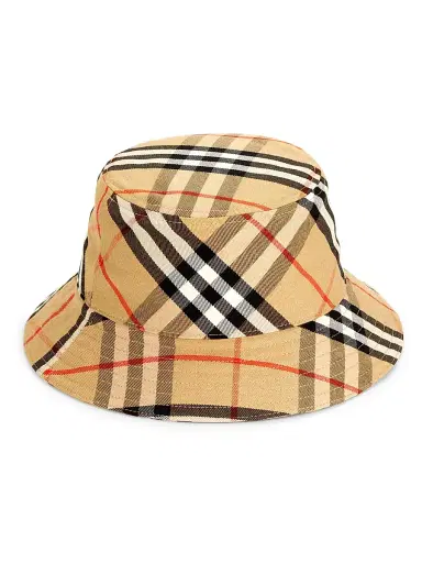 Burberry Women's Equestrian Knight Design Check Bucket Hat - Sand - Size XS | Thumbnail 1 Burberry Women's Equestrian Knight Design Check Bucket Hat - Sand - Size XS | Thumbnail 1