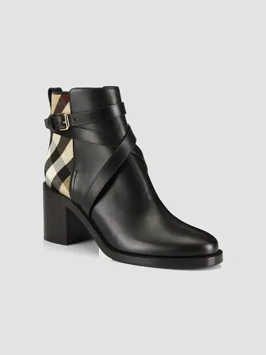 Burberry Women's Pryle 70MM House Check & Leather Ankle Boots - Black Arch | Thumbnail 2 Burberry Women's Pryle 70MM House Check & Leather Ankle Boots - Black Arch | Thumbnail 2
