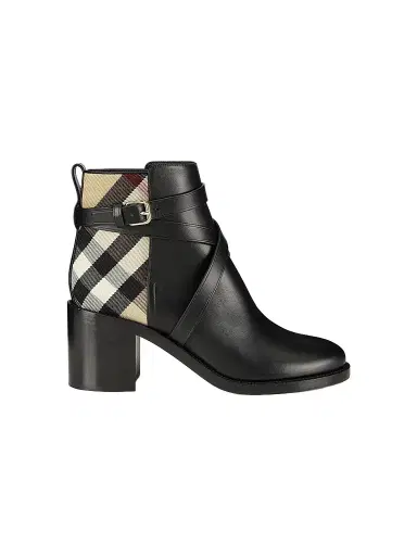 Burberry Women's Pryle 70MM House Check & Leather Ankle Boots - Black Arch | Thumbnail 1 Burberry Women's Pryle 70MM House Check & Leather Ankle Boots - Black Arch | Thumbnail 1