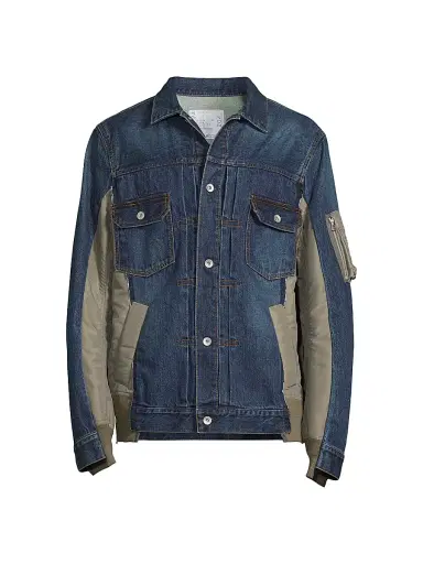 Sacai Men's Denim Mixed-Media Jacket - Blue - Size XL | Thumbnail 1 Sacai Men's Denim Mixed-Media Jacket - Blue - Size XL | Thumbnail 1