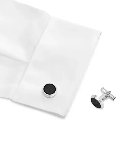 Montblanc Men's Round Stainless Steel & Carbon Cufflinks | Thumbnail 3