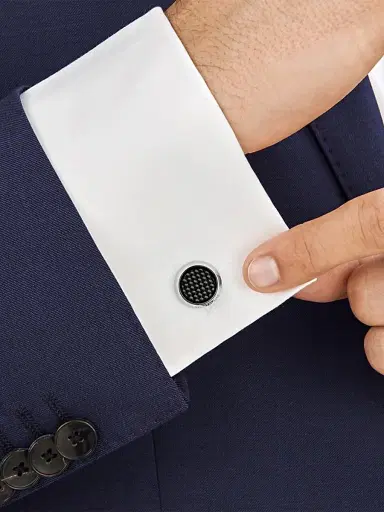 Montblanc Men's Round Stainless Steel & Carbon Cufflinks | Thumbnail 4