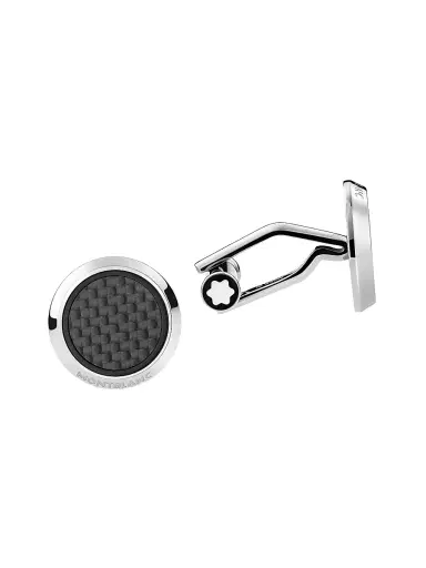 Montblanc Men's Round Stainless Steel & Carbon Cufflinks | Thumbnail 1