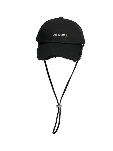 Jacquemus Men's La Casquette Artichaut Frayed Baseball Cap - Black - Size Large | Thumbnail 1 Jacquemus Men's La Casquette Artichaut Frayed Baseball Cap - Black - Size Large | Thumbnail 1