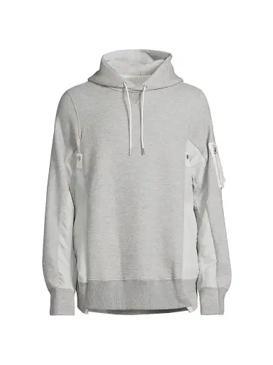 Sacai Men's Sponge Sweat Mixed-Media Cotton-Blend Hoodie - Light Grey - Size Large | Thumbnail 1 Sacai Men's Sponge Sweat Mixed-Media Cotton-Blend Hoodie - Light Grey - Size Large | Thumbnail 1