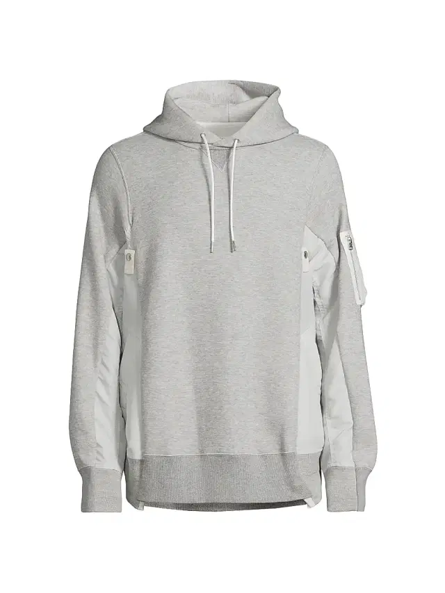 sacai Men's Sponge Sweat Mixed-Media Cotton-Blend Hoodie - Light Grey