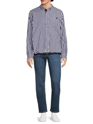 Sacai Men's Thomas Mason Striped Cotton Poplin Shirt - Navy Stripe - Size XL | Thumbnail 2