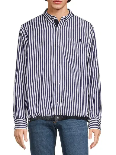 Sacai Men's Thomas Mason Striped Cotton Poplin Shirt - Navy Stripe - Size XL | Thumbnail 3