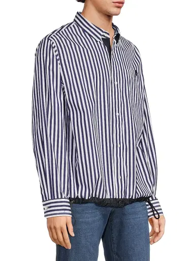 Sacai Men's Thomas Mason Striped Cotton Poplin Shirt - Navy Stripe - Size XL | Thumbnail 4