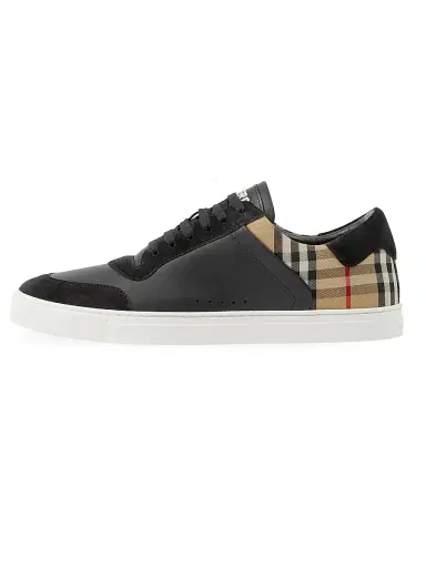 Burberry Men's Stevie Check Leather & Canvas Sneakers - Black Check - Size 13 | Thumbnail 4