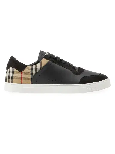Burberry Men's Stevie Check Leather & Canvas Sneakers - Black Check - Size 13 | Thumbnail 1