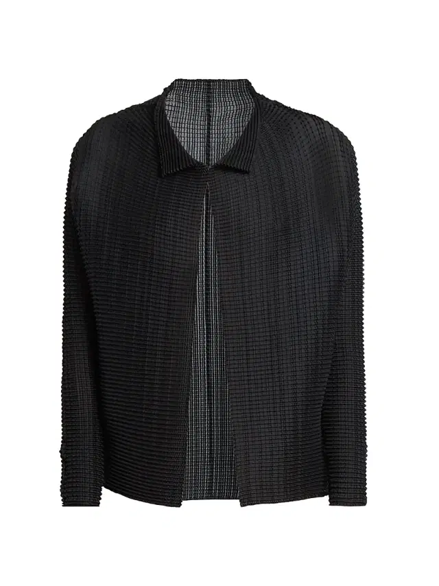 Issey Miyake Women's Wooly Pleats Long-Sleeve Shirt Jacket - Black