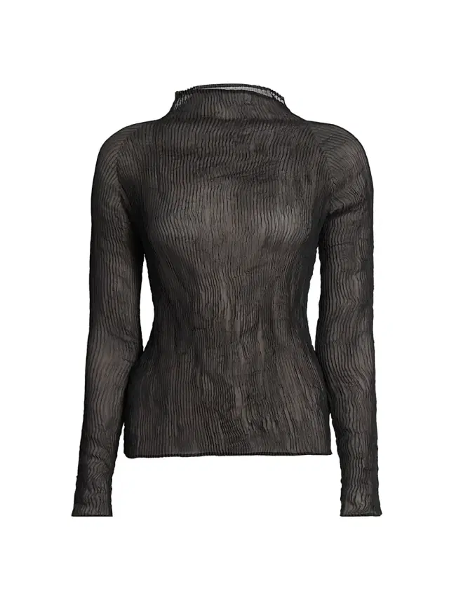 Issey Miyake Women's Chiffon Twist Plissé Shirt - Black