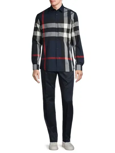 Burberry Men's Summerton Check Button-Front Shirt - Navy Check - Size XXL | Thumbnail 2 Burberry Men's Summerton Check Button-Front Shirt - Navy Check - Size XXL | Thumbnail 2