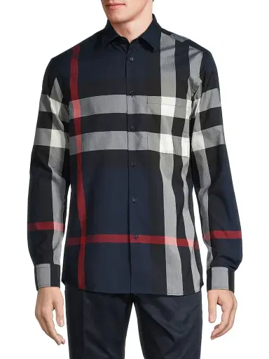 Burberry Men's Summerton Check Button-Front Shirt - Navy Check - Size XXL | Thumbnail 3 Burberry Men's Summerton Check Button-Front Shirt - Navy Check - Size XXL | Thumbnail 3