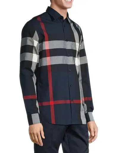 Burberry Men's Summerton Check Button-Front Shirt - Navy Check - Size XXL | Thumbnail 4 Burberry Men's Summerton Check Button-Front Shirt - Navy Check - Size XXL | Thumbnail 4