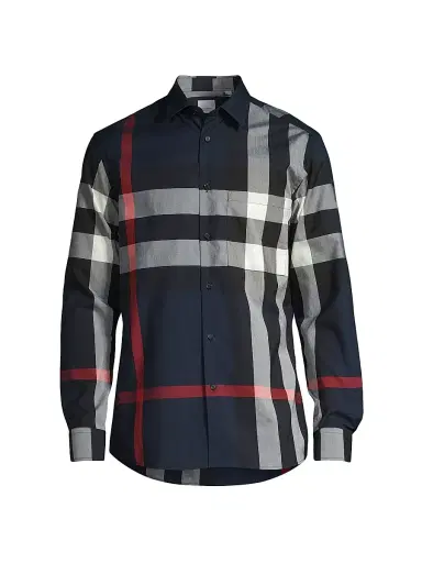 Burberry Men's Summerton Check Button-Front Shirt - Navy Check - Size XXL | Thumbnail 1 Burberry Men's Summerton Check Button-Front Shirt - Navy Check - Size XXL | Thumbnail 1