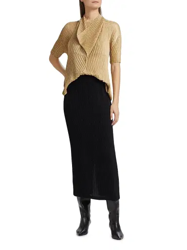 Issey Miyake Women's Hatching Pleats Midi-Skirt - Black - Size Small | Thumbnail 2