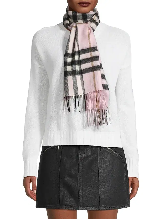 Women's Giant Check Cashmere Scarf - Pale Candy Pink