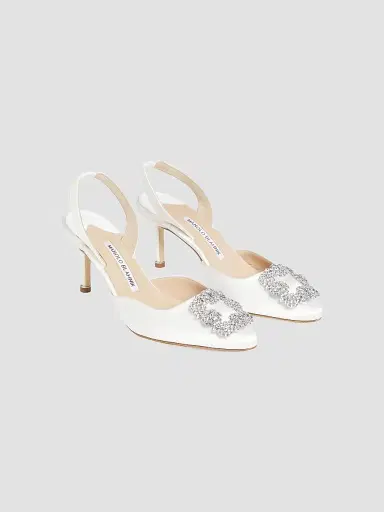 Manolo Blahnik Women's Hangisli 70MM Satin Slingback Pumps - White - Size 10.5 | Thumbnail 2